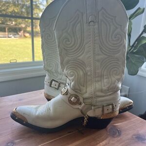 Capezio White Heeled Boots with Gold Accents